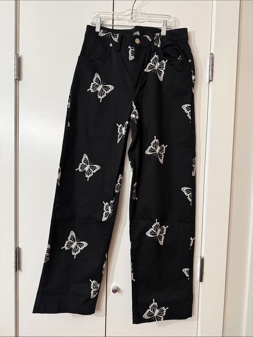 refuge Black Pants with White Butterfly Motif